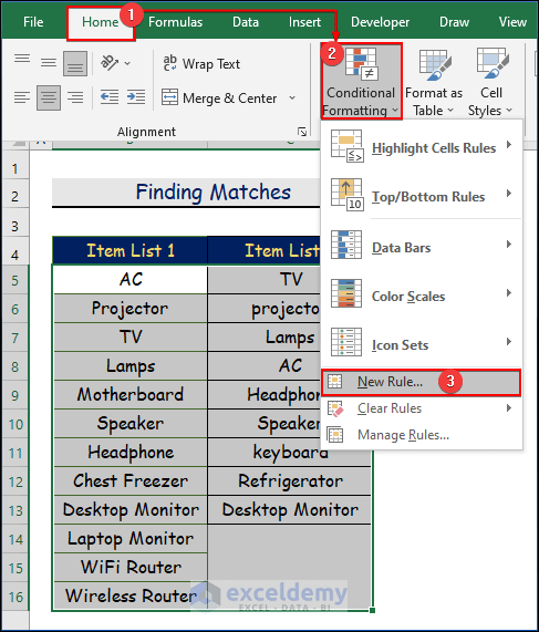 Finding Matchesgto Compare Text in Two Columns for Matches and Differences in Excel