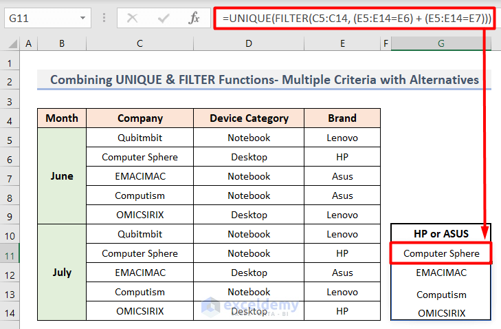 Combine Excel UNIQUE & FILTER Functions to Extract Unique Values