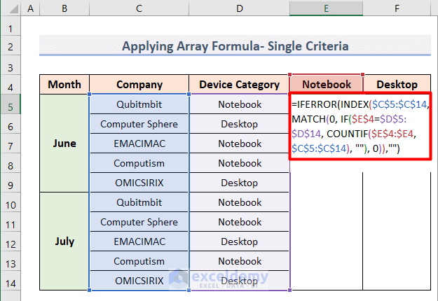 Apply Array Formula to Pull Out Unique Values Based on Criteria in Excel