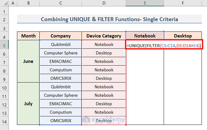 Combine Excel UNIQUE & FILTER Functions to Extract Unique Values