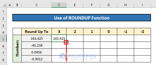 Use Fill Handle Tool to Round up Decimals