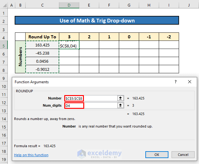Select Range and Decimal Place to Round up an Array of Decimals