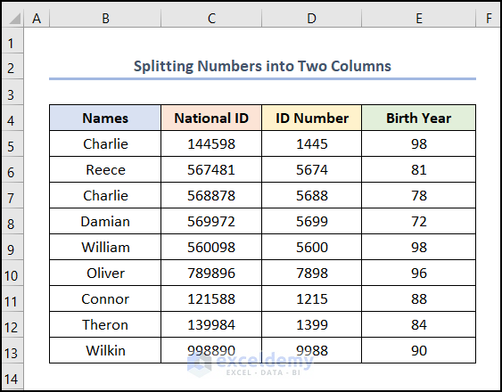 how to separate numbers in excel using formula with Text to Column Fixed Width option