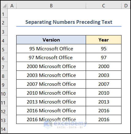 how to separate numbers in excel using formula with SUBSTITUTE, SUM, and LEFT functions
