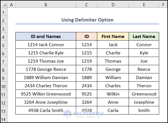 how to separate numbers in excel using formula with delimited option