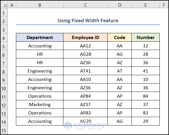how to separate numbers in excel using formula with Fixed Width option