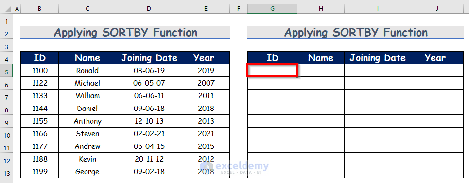 Applying SORTBY Function to Sort Dates by Year Without Mixing Data