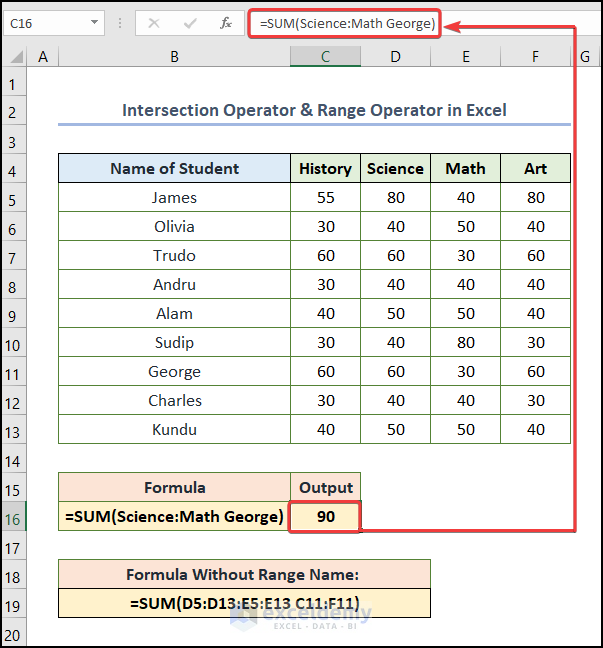 Combination of Intersection Operator and Range Operator in Excel