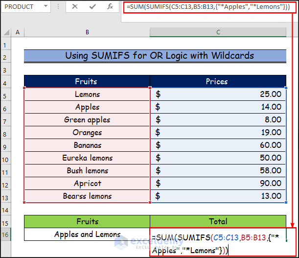 Using SUMIFS For OR Logic with Wildcards with Multiple Criteria in the Same Column