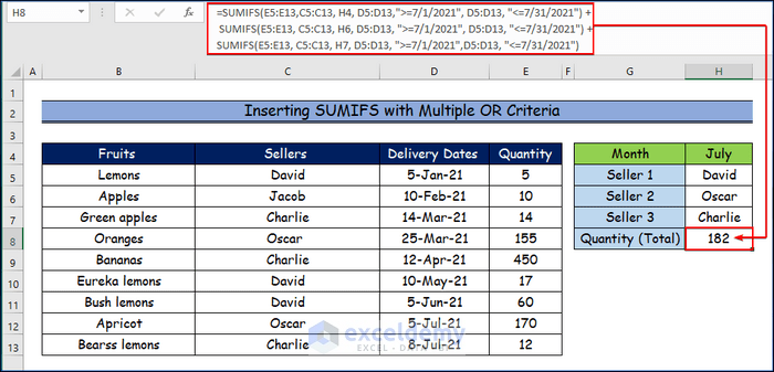 Inserting SUMIFS with Multiple OR Criteria in the Same Column