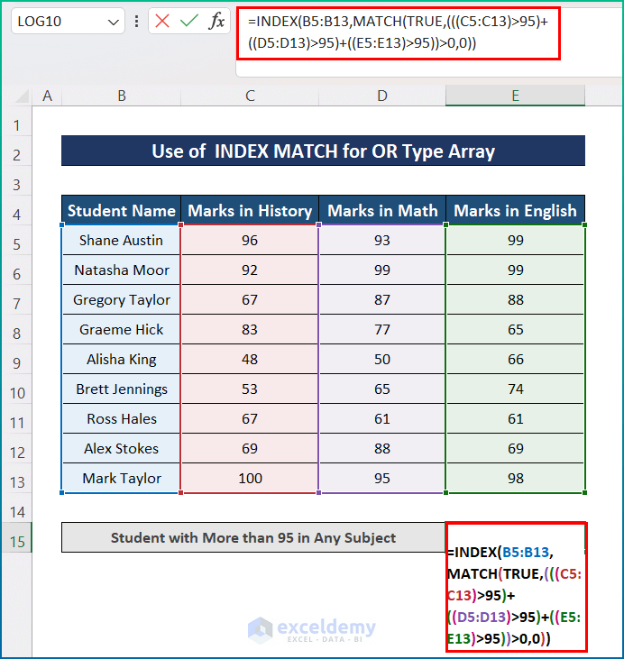 INDEX and MATCH Functions with Array Formula for Multiple Criteria of OR Type in Excel