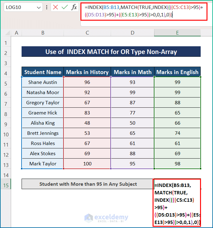INDEX and MATCH with Non-Array for OR Type in Excel