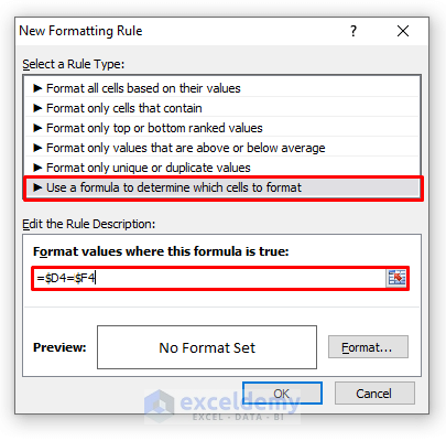 New Formatting Rule dialogue box in Excel
