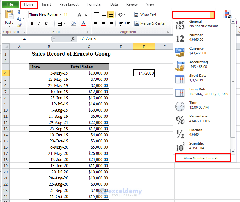 Number format options in Excel