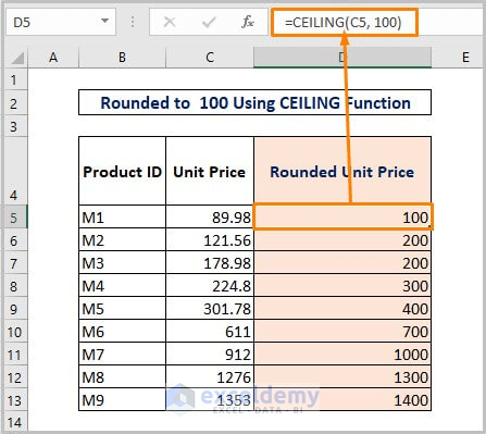 Round to nearest 100 Using CEILING Function