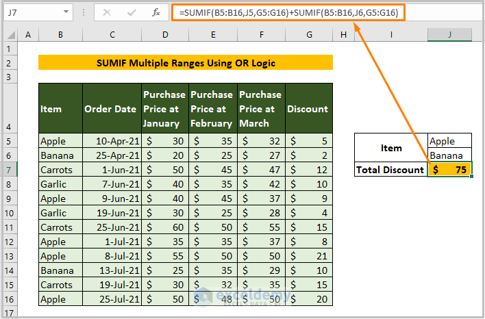 SUMIF Multiple Ranges Using OR Logic