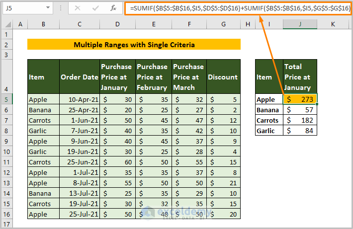 SUMIF Multiple ranges with Single Criteria