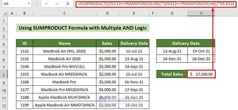 SUMPRODUCT Formula to Apply Multiple Criteria in Same Column