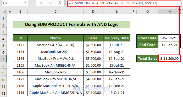 SUMPRODUCT Formula to Apply Multiple Criteria in Same Column