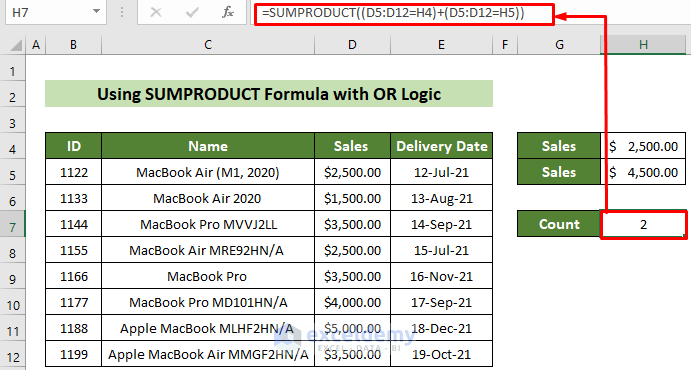 Fomrula to Apply SUMPRODUCT Formula with OR Logic in Multiple Criteria in Excel
