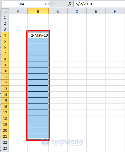 Selecting a Column of Cells in Excel