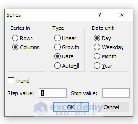 Series Dialogue Box in Excel