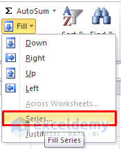 Series Option from Fill in Excel Toolbar