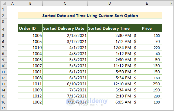 Sort by Date and Time Using Custom Sort Option 