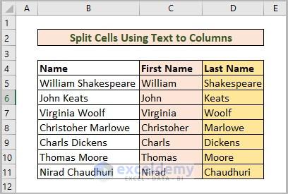 Split Cells Using Text to Columns 
