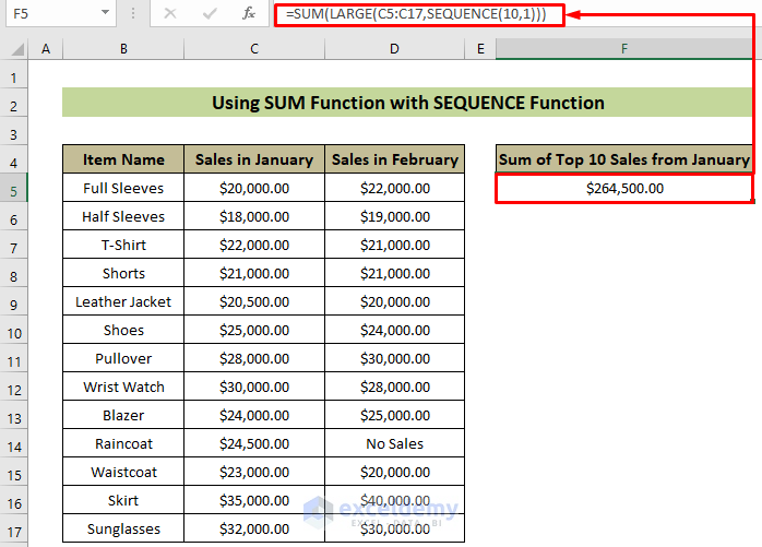 Using the SEQUENCE Function inside SUM Function