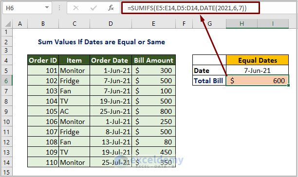 Sum Values if Dates are Equal