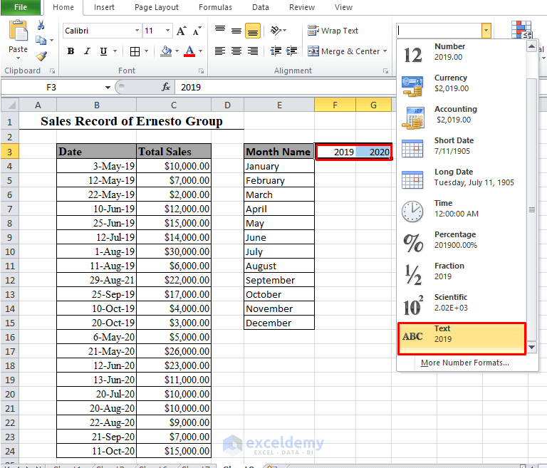 Text Fomat option in Excel