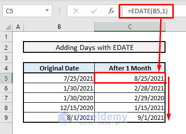add 30 days to a date with edate function