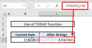 add 30 days to current date by using today function