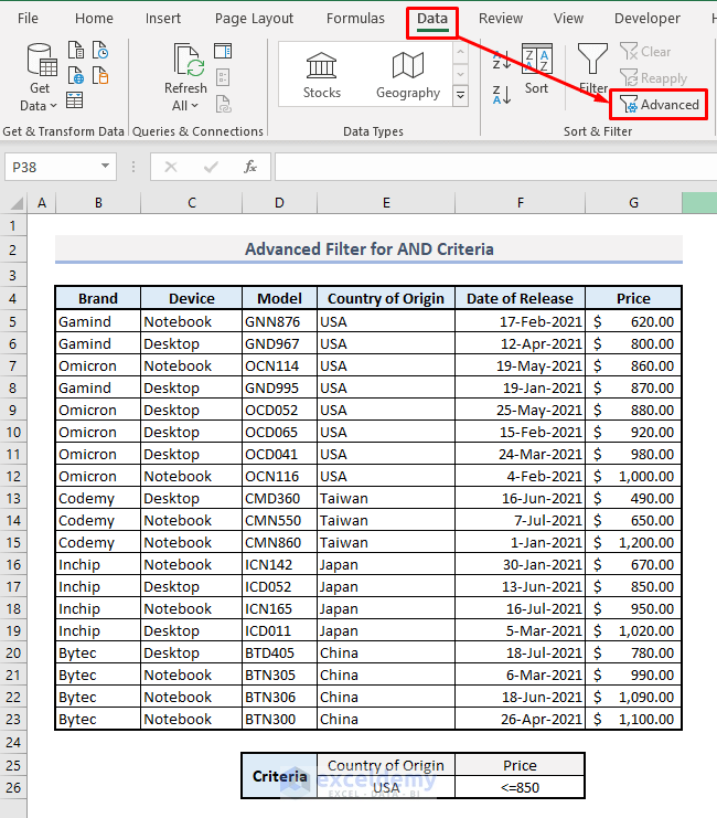 advanced filter and logic criteria in excel