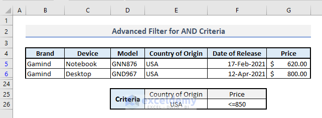 advanced filter and logic criteria in excel
