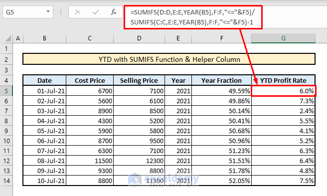 calculate ytd with sumifs and helper column