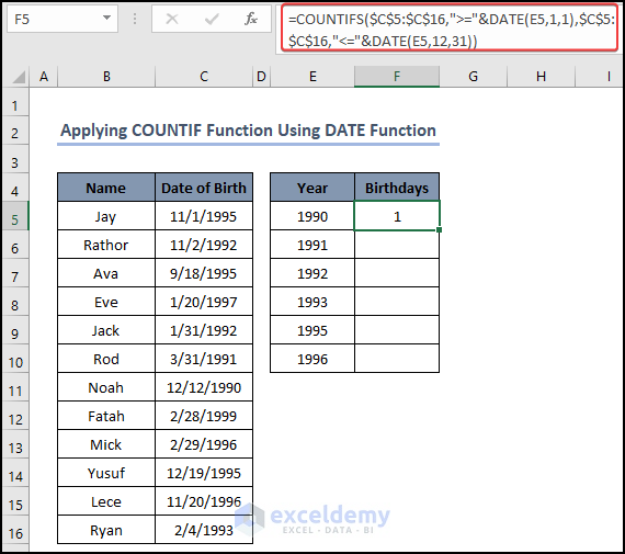 Combination of COUNTIFS and DATE Function