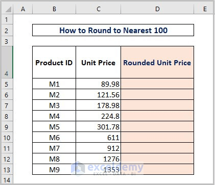 Dataset of rounding to nearest 100