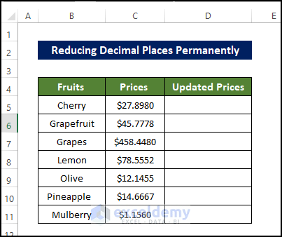 Reduce Decimal Places Permanently in Excel