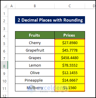 Get 2 Decimal Places with Rounding in Excel