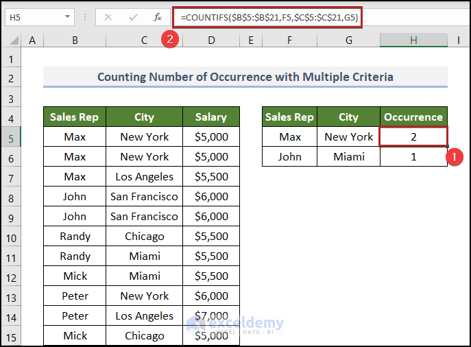 Counting Number of Occurrences with Multiple Criteria in Excel
