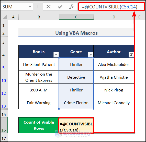 COUNTVISIBLE function to count visible rows in excel