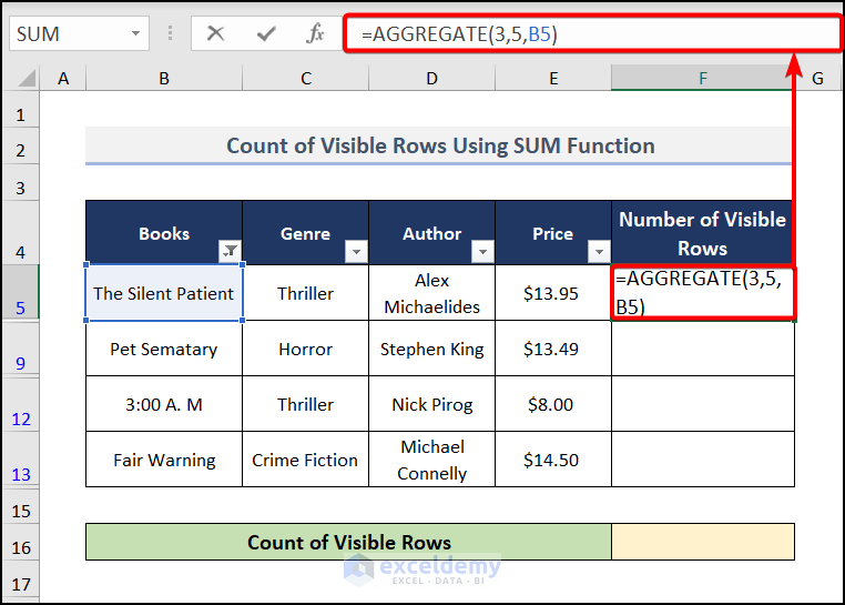 How to Count Visible Rows in a Filtered List in Excel