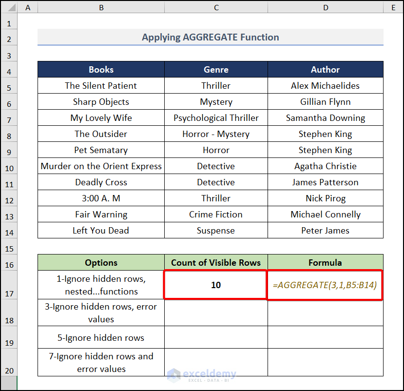 Utilizing the AGGREGATE Function to count visible rows in Excel