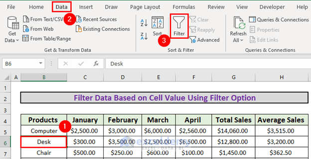 Filter option excel filter data based on cell value