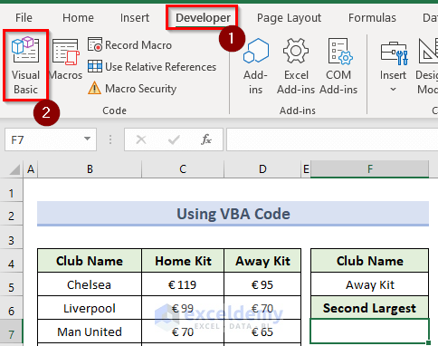 using vba code to find the second largest value with criteria in excel