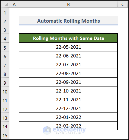 Excel Formula to Create Automatic Rolling Month in Excel