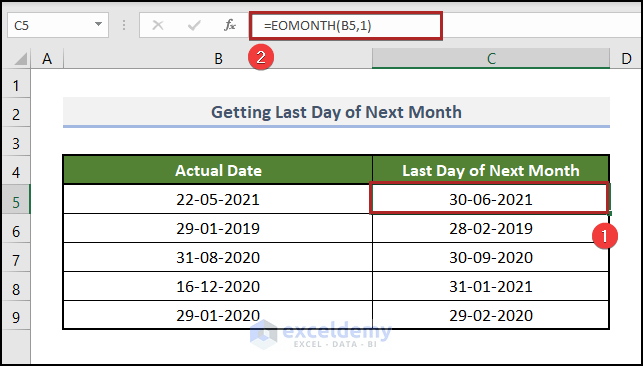 Excel Formula to Find the Last Date of Next Month with EOMONTH & TODAY Functions