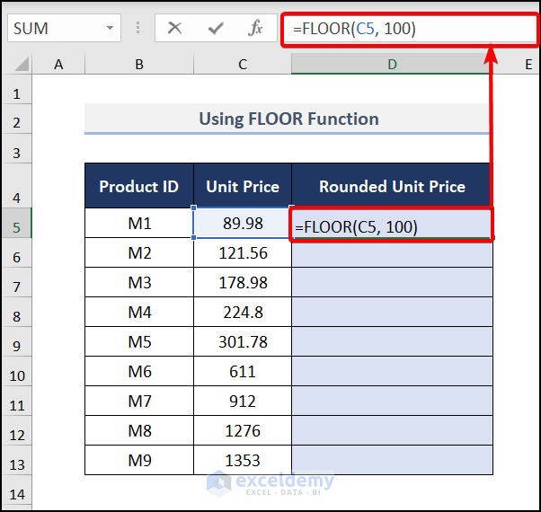 Using the FLOOR Function to round to nearest 100 in Excel